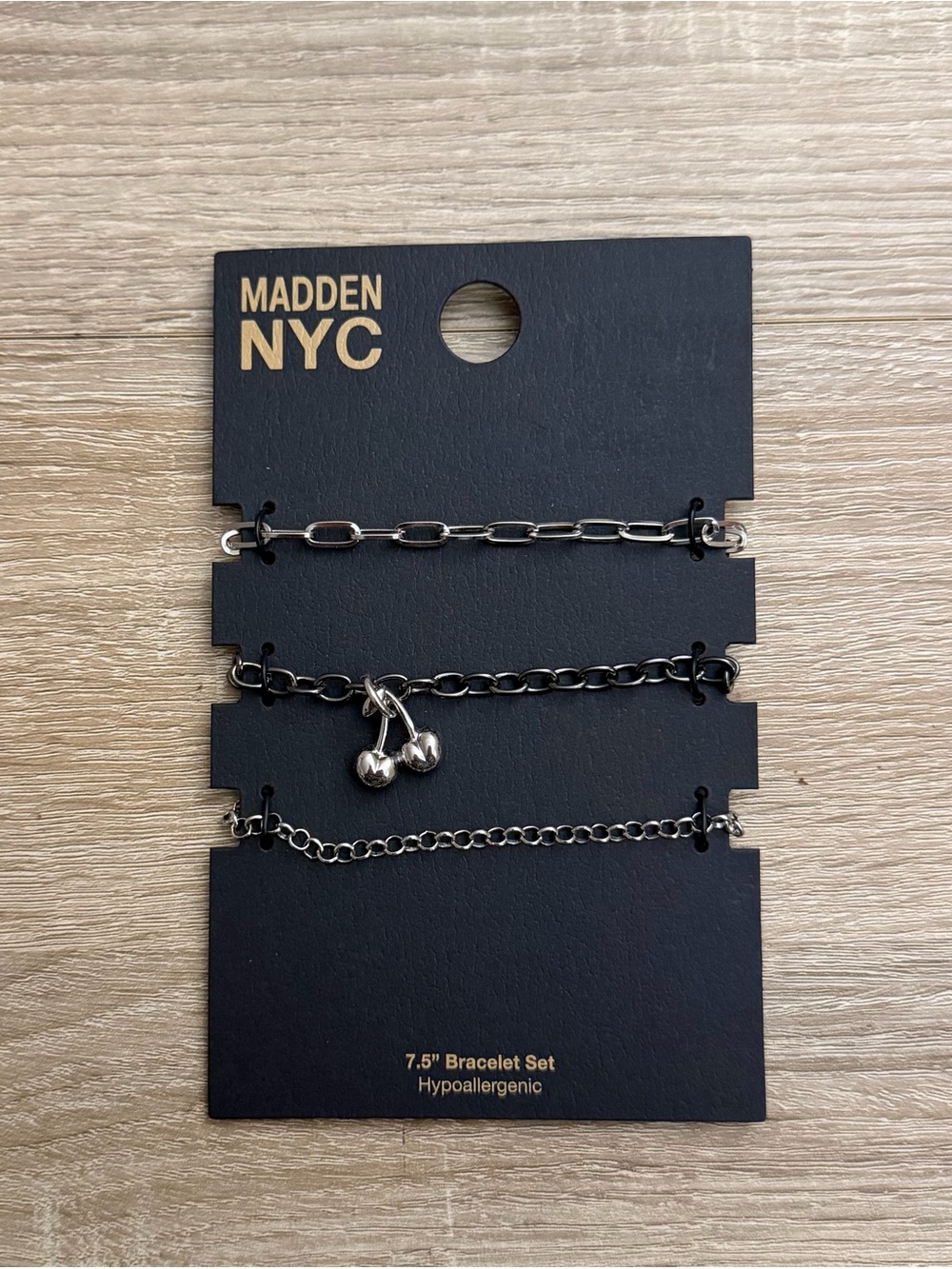 Madden NYC Silver Tone Cherry Charm 3 Pc Bracelet Set NWT